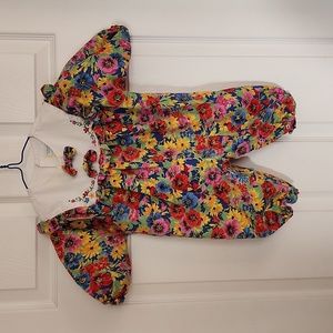 Vintage Baby Girls 90's Bib‎ Floral Romper. 14-18 lbs.